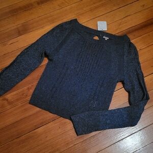 Free People Navy Knit Cropped Sweater